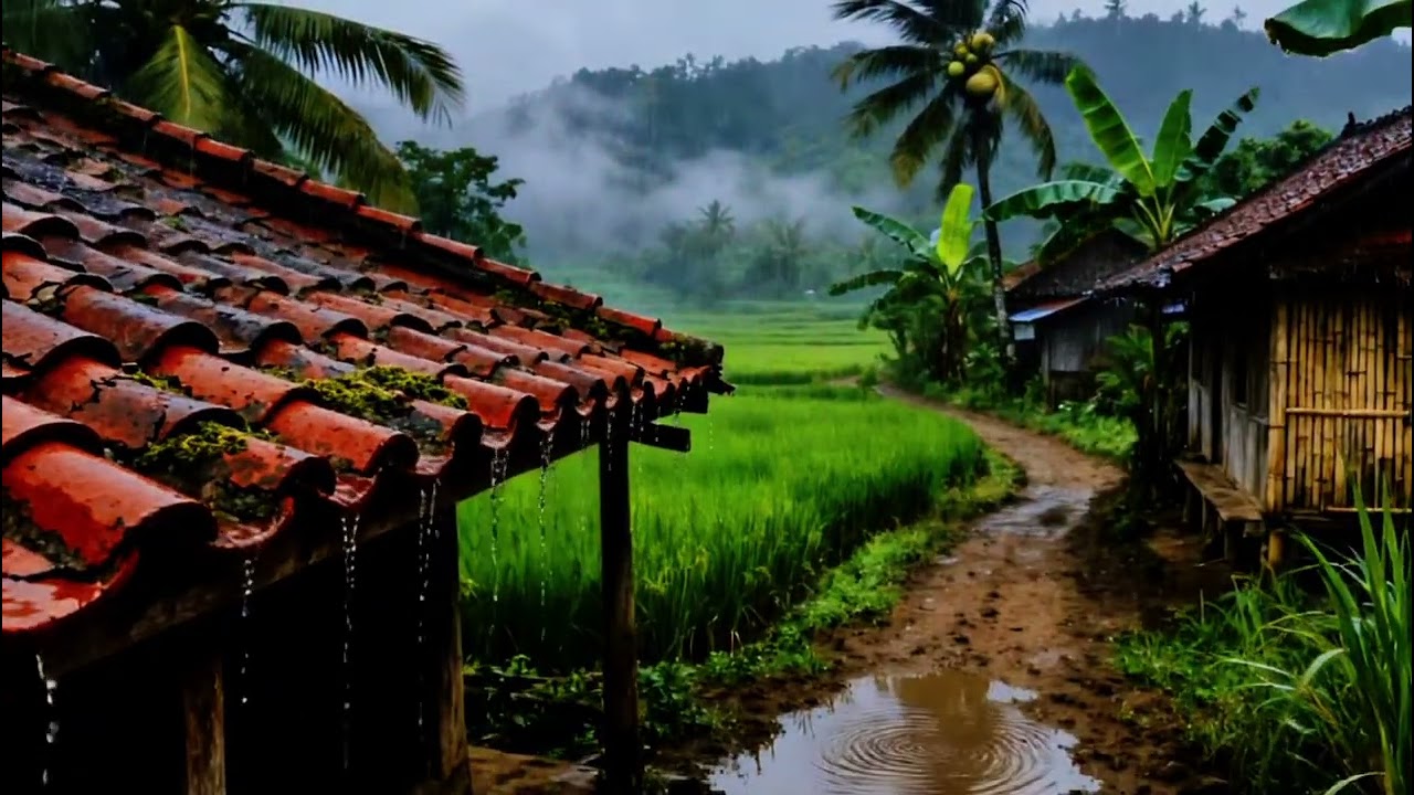 Calm Village Rainstorm with Soft Thunder  Natural Sleep Sounds Relaxation •Nature Sounds • Sleep Aid