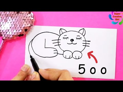स्टेप बाय स्टेप #drawing #cat क्रमांक ५०० वरून मांजर कसे काढायचे