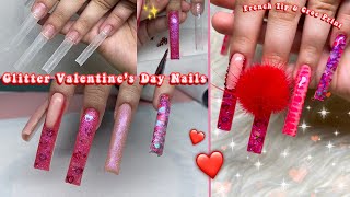 GLITTER VALENTINE'S DAY POLYGEL NAILS❤️ HOW TO FRENCH TIP + CREEPY REDDIT STORIES | Nail Tutorial
