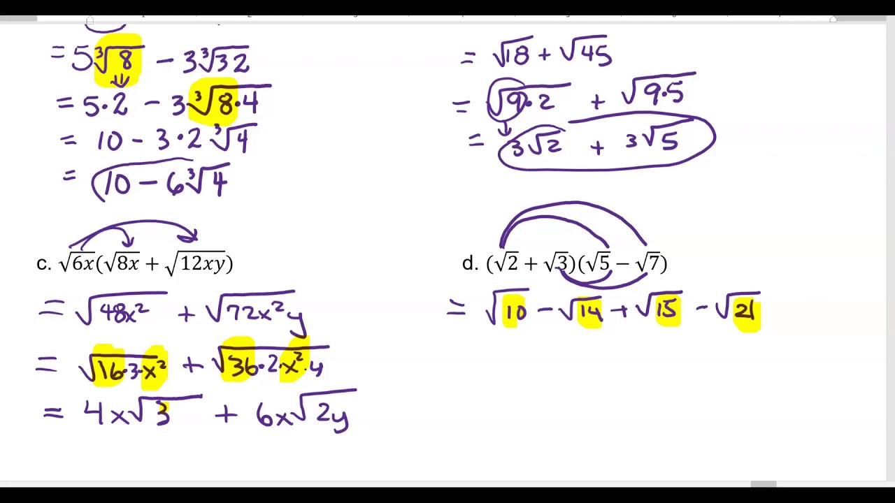 9.5 Multiplying Radical Expressions and Rationalizing - YouTube