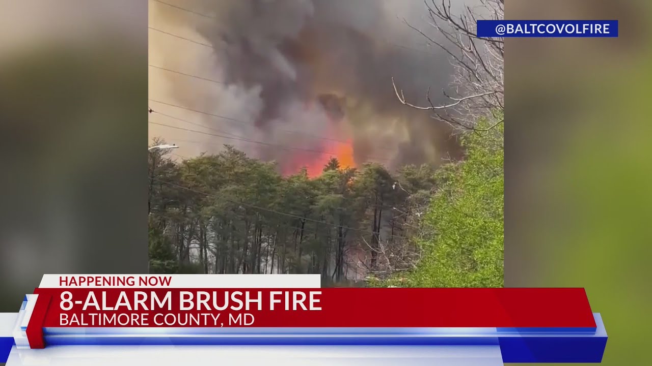 8-alarm brush fire prompts evacuations in Baltimore County - YouTube