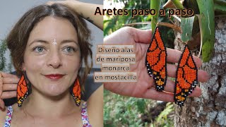 Aretes Diseño alas de mariposa monarca en mostacilla (Paso a Paso) Aniara Sanarte