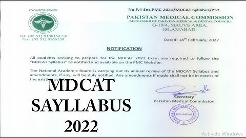 Notification "PMC Syllabus" 2022 for MDCAT | PMC Announced MDCAT 2022 Syllabus MDCAT 2022