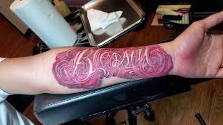 Blessed Roses Tattoo 🌹 #rosetattoo #letteringtattoo #forearmtattoo #realismink #customtattoo