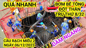 Cầu Rạch Miễu 2: Cận cảnh quá trình bơm bê tông đốt K8 thi công dầm ngang trụ P20 phía Cồn Thới Sơn