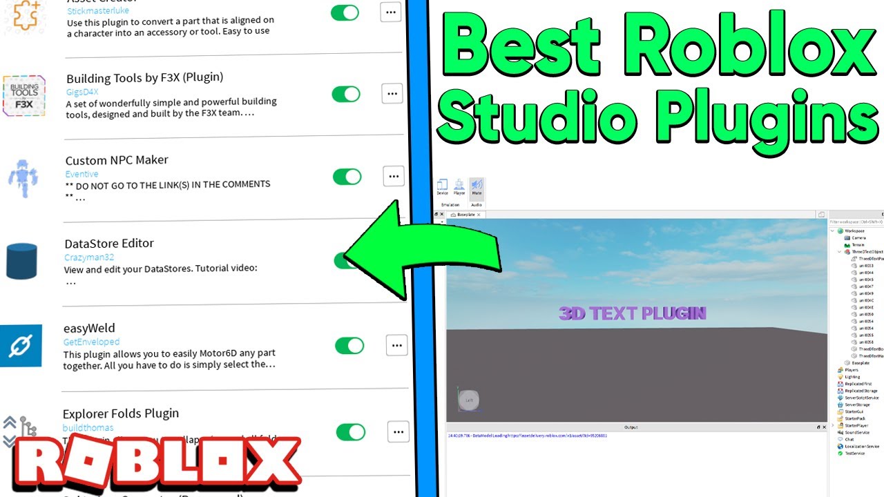 Roblox Studio Plugins That Everyone Needs Youtube - make f3x builds save to roblox games help me get free robux