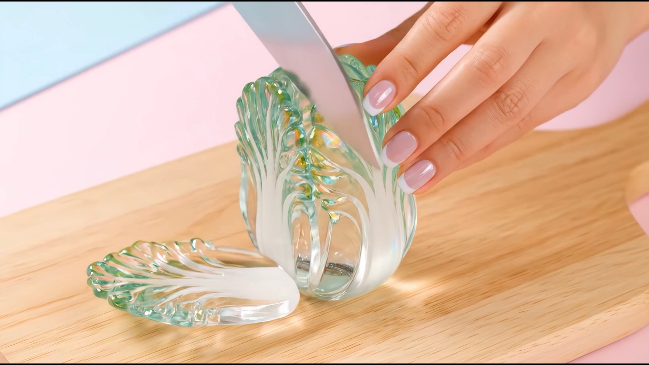 AI ASMR 유리 채소 자르기