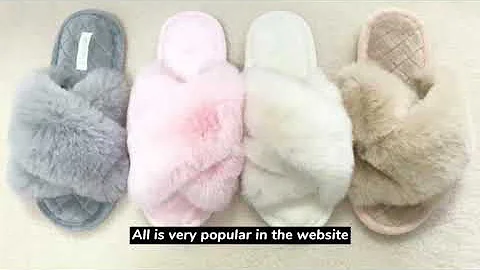 9123 Fluffy Cross Band Faux Fur Slides Slippers