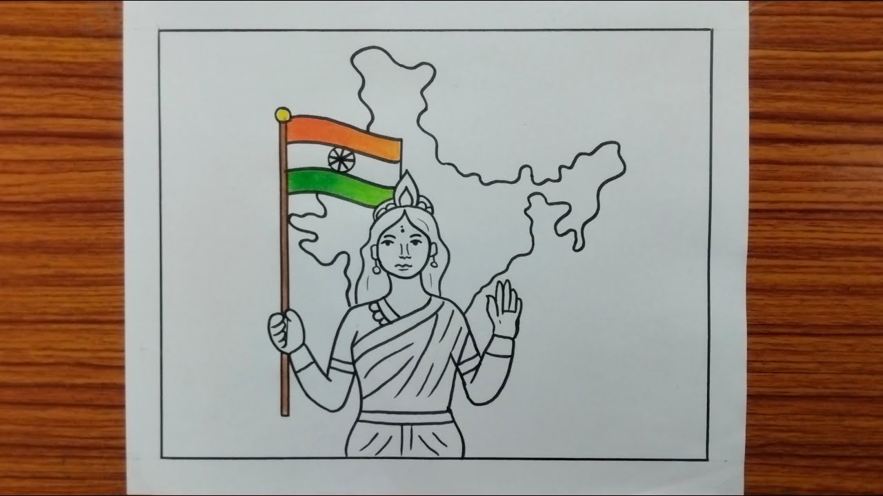 How to Draw Bharat Mata For Republic Day Drawing / Bharat Mata Drawing Projects / Easy Drawing 