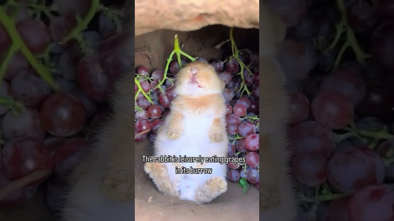 The Rabbit Is Leisurely Eating Grapes In Its Burrow