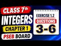 Class 7 Maths | Integers Chapter 1 Exercise 1.2 Questions 3-6 | PSEB Board 📚