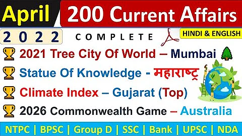 April Monthly Current Affairs 2022 | Top 200 MCQs | Monthly Current Affairs | Hindi And English |