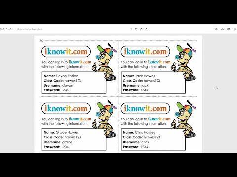 I Know It - Printable Student Login Cards