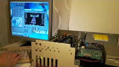 Doom 1 PC version in CGA mode, running on an Amiga