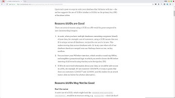 "Vantagens e desvantagens" de usar UUIDs