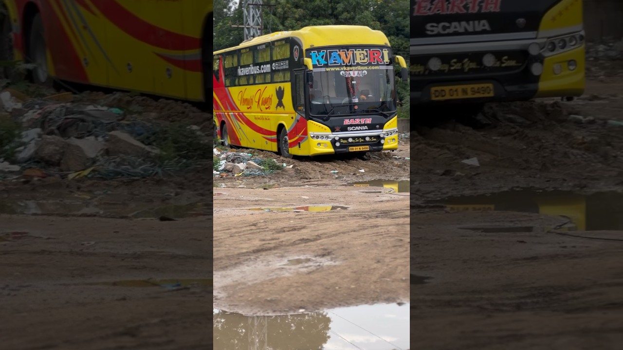 Vemuri kaveri Scania and Volvo buses at parking space in Hyderabad 