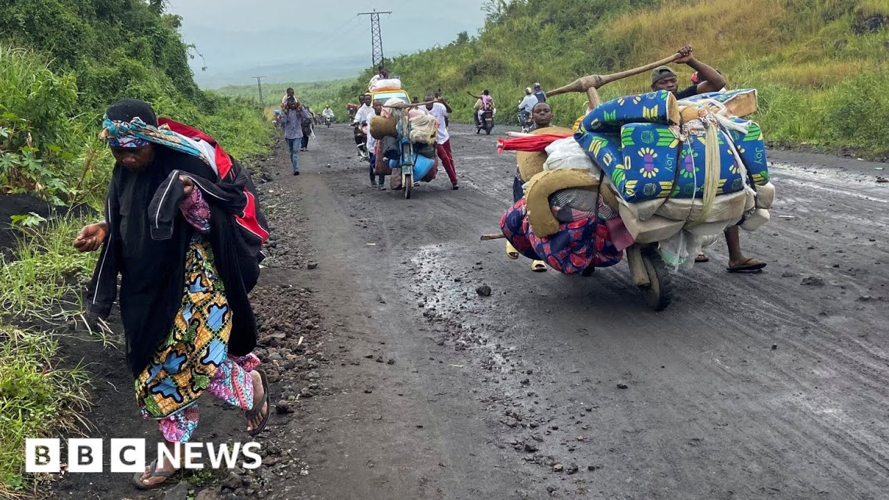 ⁣Civilians flee homes in Democratic Republic of Congo as M23 rebel group advance - BBC News