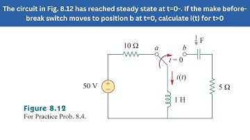 Practice Prob 8.4 | The circuit in Fig. 8.12 has reached steady state at t=0- | FEC 4th Edition