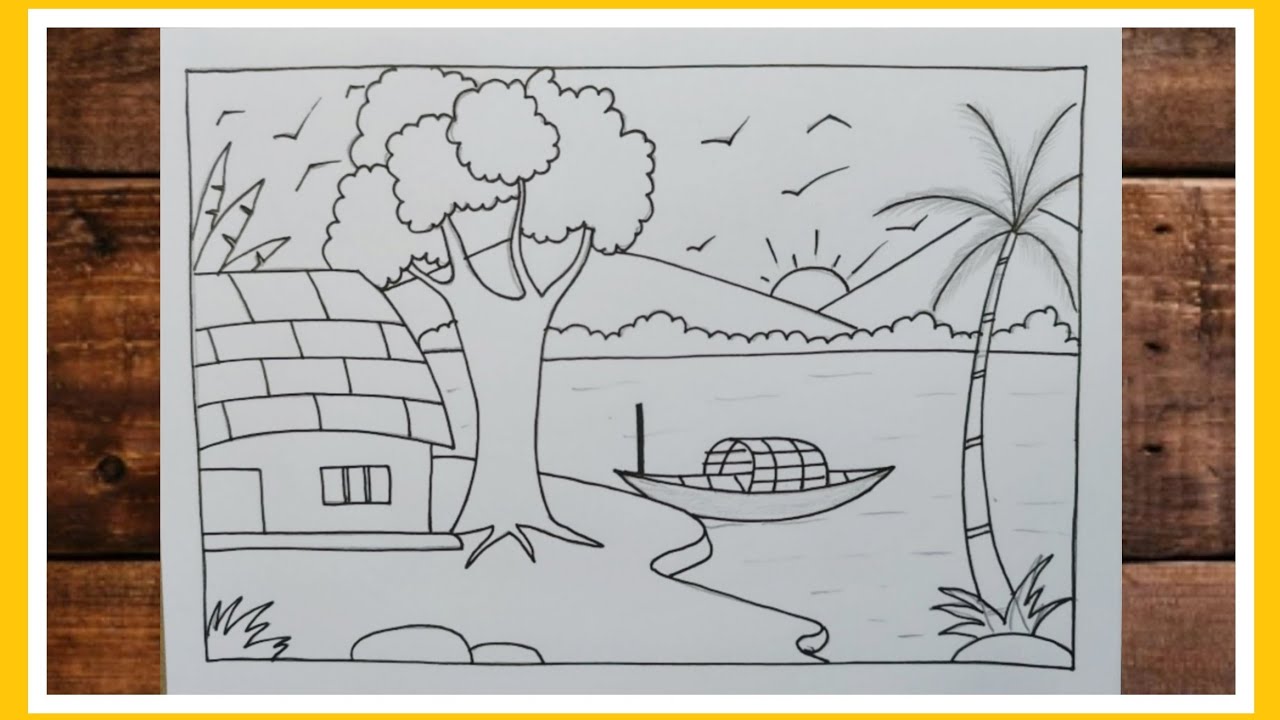 How to draw a sunrise scenery with pencil easy, Pencil Drawing for Beginners