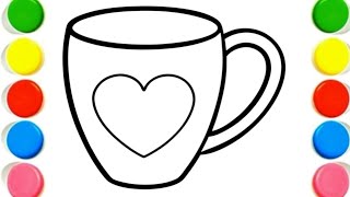 How To Draw cute  Cup Drawing, Painting & Coloring For Kids and Toddlers_ Child Art 🐋🌈