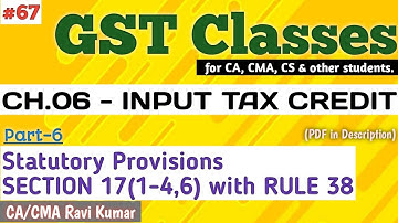 67 | CH.06, PART-6 | SECTION 17(1-4, 6) with RULE 38 | STATUTORY PROVISIONS | INPUT TAX CREDIT