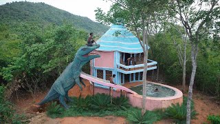 Build a dinosaur water slide and creatively colors mud house