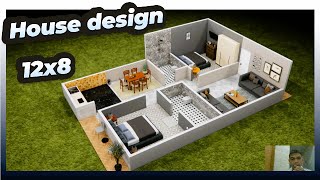 house plan 12 x 8 m | 2 bedroom review