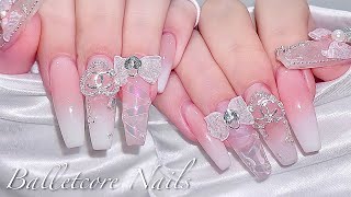 sub) Ballet core, Chanel nails🎀/🇰🇷Korea nails / Ombre nails / Nail tip extension / Nailart