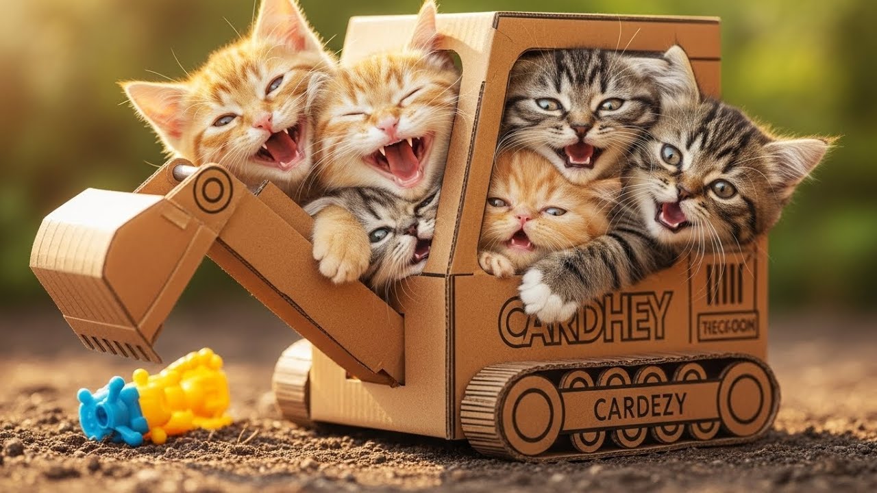 Kitten Gets Teased For Playing With a Cardboard Excavator | Ai Cat Story