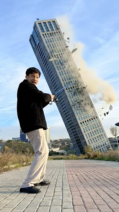 I knocked down a huge building by pulling it with a fishing rod #shorts