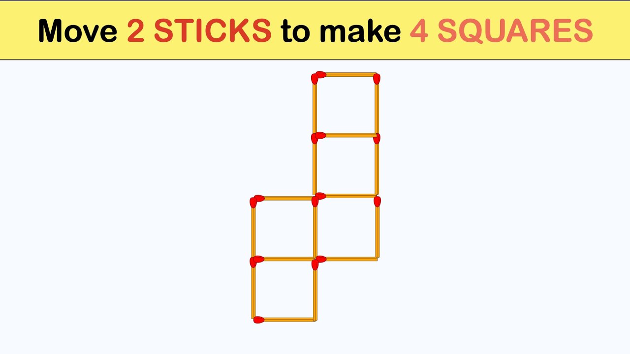 Make Four Matchstick Squares in Two Moves SOLUTION! 