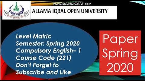 AIOU Matric/SSC Paper English - ll Code 221 Spring 2020 || AIOU Old Papers || AIOU Past Papers