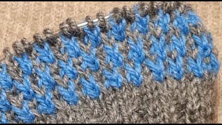 How to knit a two-color reinforcing pattern in the round. Lazy jacquard.