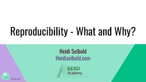 Reproducibility - What and why?
