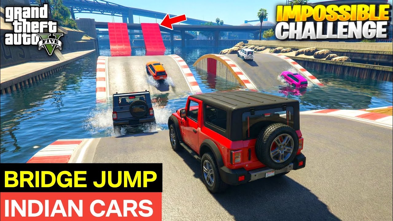 GTA 5: INDIAN CARS VS IMPOSSIBLE WATER BRIDGE JUMP CHALLENGE | GTA 5 HINDI 