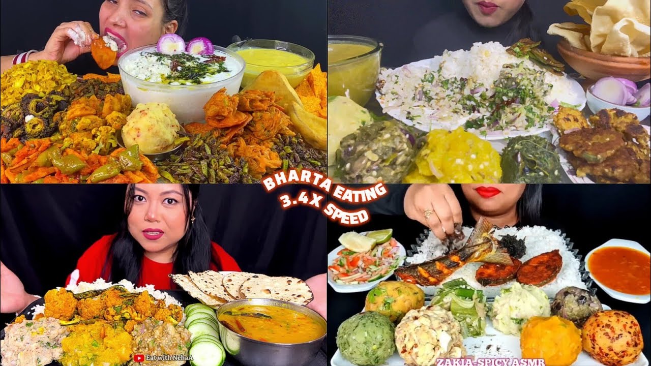 ASMR:Eating Different Types of Bharta eating challenge😍😋fried fish dal raita different bhaji Mukbang