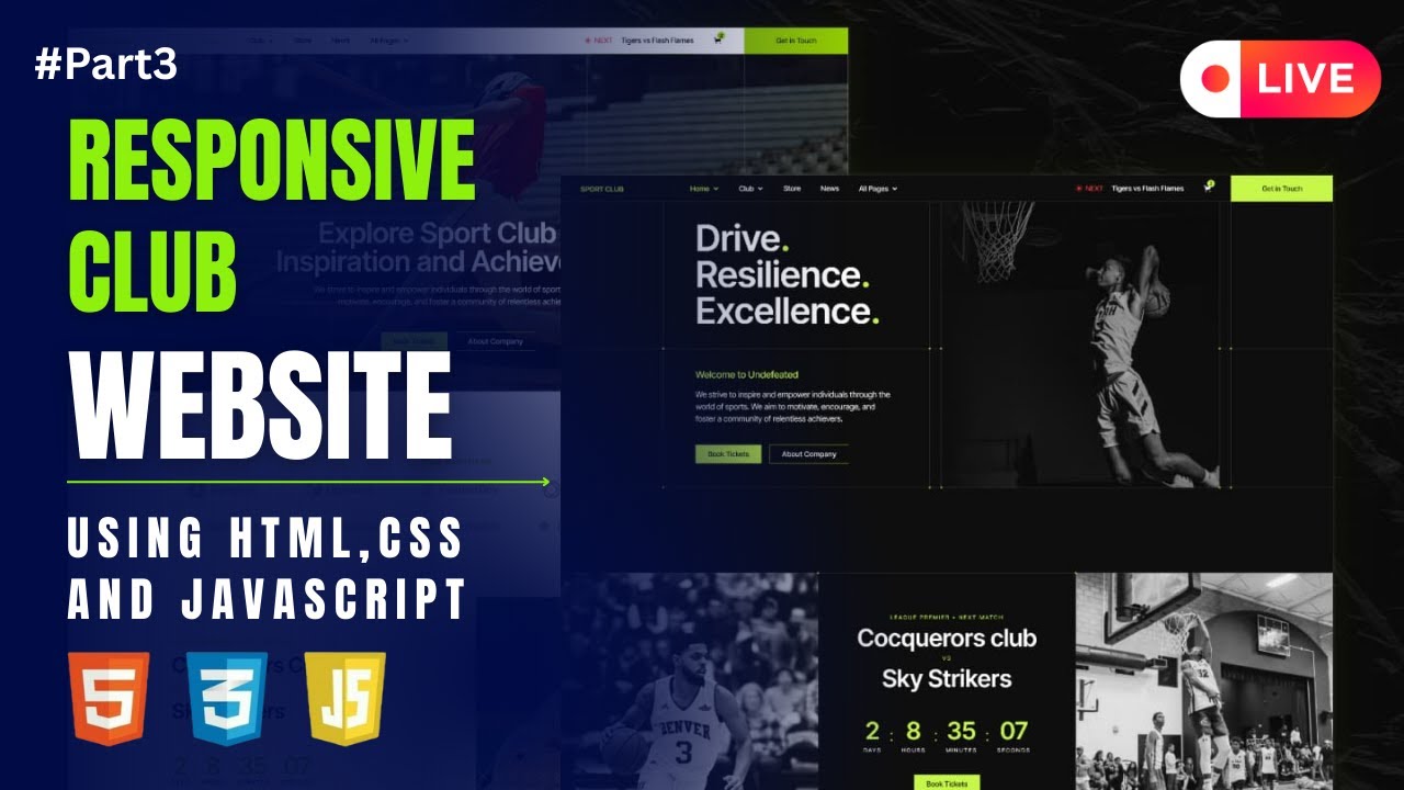 LIVE: Real-Time Website Building – Club Website in HTML CSS JS || Part 3
