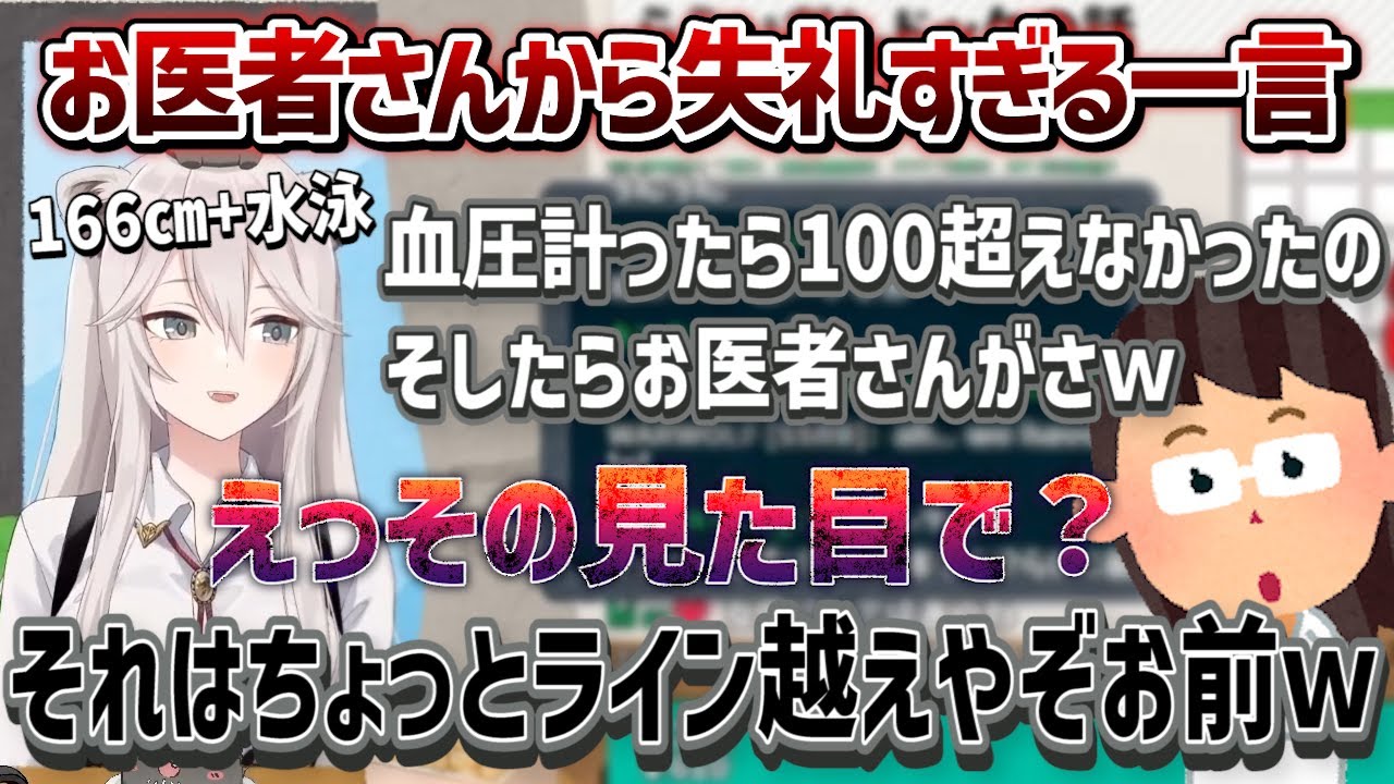 血圧測定時166 で水泳をやっていたししろんにお医者さんからのライン越えの一言 切り抜き ホロライブ Youtube