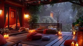 Cozy Cabin Porch in Forest - Heavy Rain &amp; Thunder Sounds for Sleeping