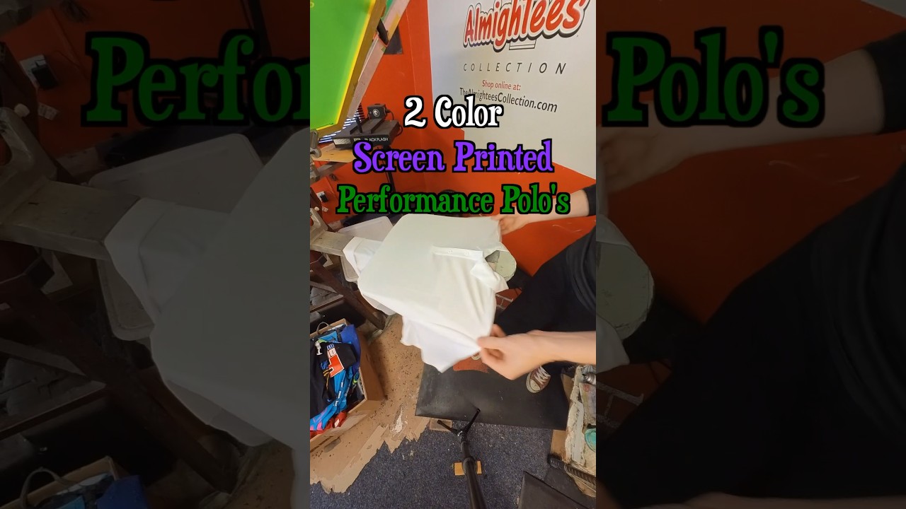 Screen printing a 2 color left chest on performance polo's. 