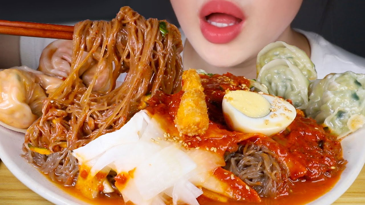 ASMR Fire Cold Noodles and Dumplings | Songju Bul-Naengmyeon and Mandu | Eating Sounds Mukbang