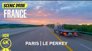 4K HDR Driving through France - Sunny Day Trip from Paris to Le Perrey