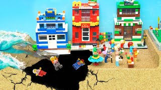 Lego Landslide & Surprise Sinkhole Experiment - Lego City - Lego Dam Breach Experiment