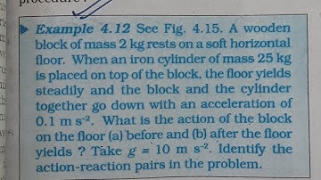 A wooden block of mass 2 kg rests on a soft horizontal floor. When an iron cylinder of mass 25 kg is