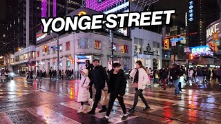 Saturday Evening on a Rainy Yonge Street | Toronto Walk (Nov 2025)