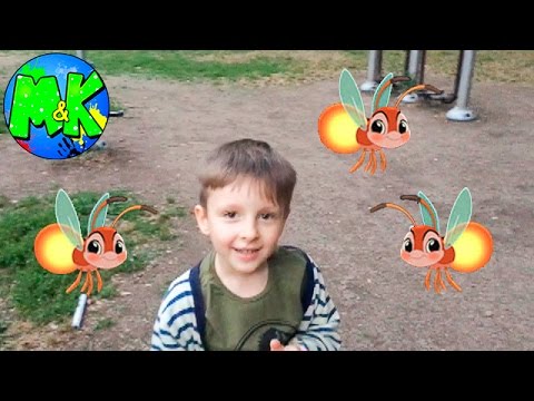 Охота на светлячков. Мишка и Ким. Hunting for fireflies.