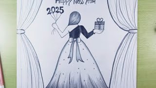 How To Draw Happy New Year Esay Girl Drawing Step By Step For Beginners Tutorial.