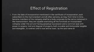 Effect of registration Effect of memorandum and articles