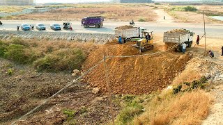 Part 2!! Amazing Transaction Filling Up The Land, Bulldozer Pushing Stone And Dump Truck Unloading