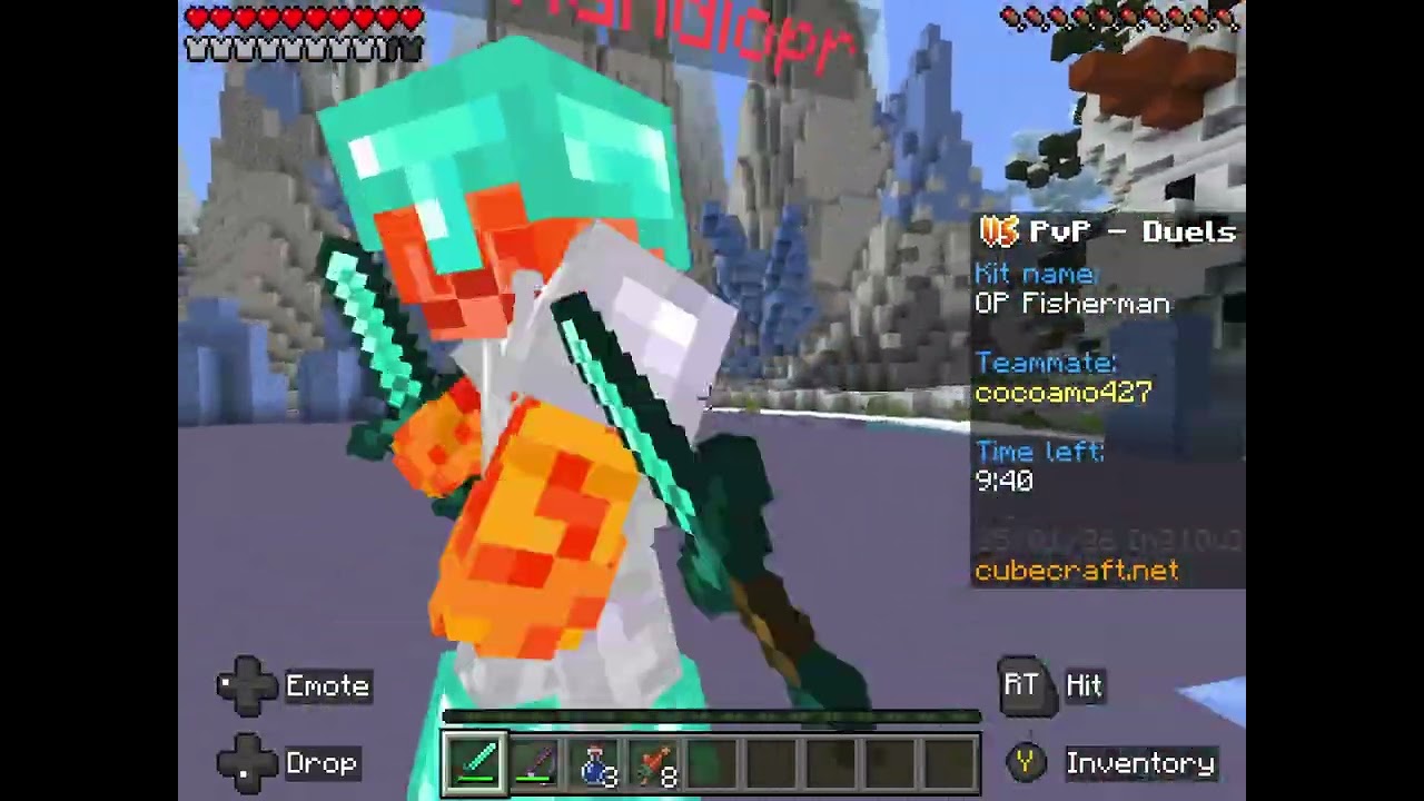 Playing Cubecraft duels with my friend 